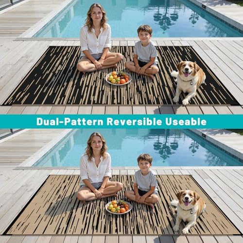 HEBE Outdoor Rug Waterproof 6'x9', Striped Reversible Plastic Patio Rug - Image 6
