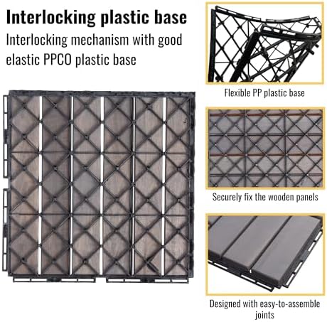 30 PCS Light Gray Acacia Wood Interlocking Deck Tiles - Image 5