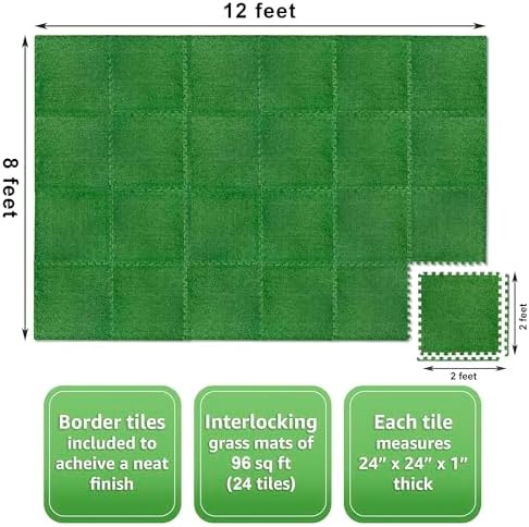 Sorbus Grass Foam Floor Tiles, Interlocking Turf Tiles - Image 3