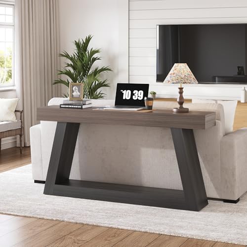 63” 2‑Tier Farmhouse Console Table, Entryway Hallway Sofa Display - Image 5