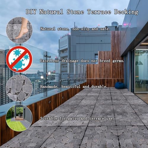 DIY Stone Tile Deck Tile, Durable Patio Garden Interlocking Decking12 6PCS - Image 3
