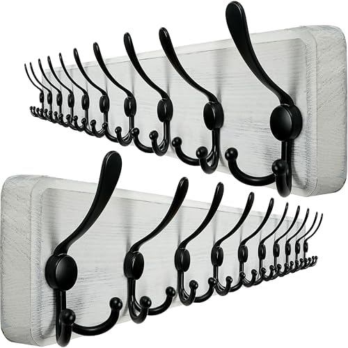 WEBI Coat Rack Wall Mounted, 38 9/16" Long, 10 Hooks, Wood Coat Hooks Wall by WEBI