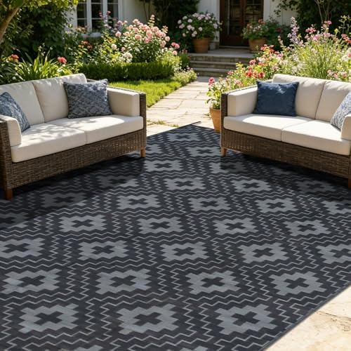 SAND MINE Waterproof Outdoor Rug 9x12 ft, Reversible Plastic Straw Area Rug by SANDMIND