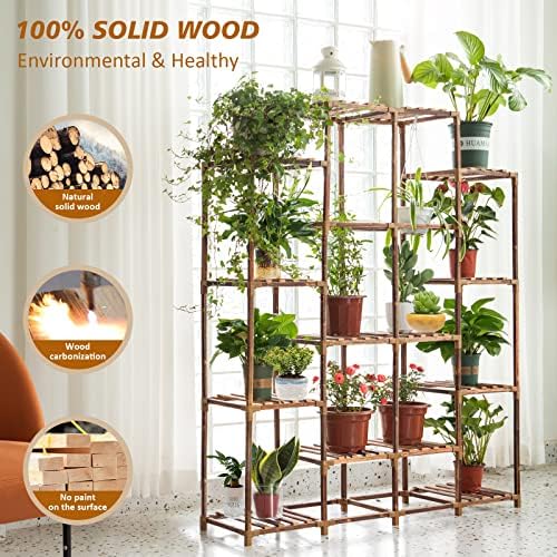 Uneedem Plant Stand Indoor Outdoor, 14 Tiered Plant Shelf Wood Plant Rack - Image 2