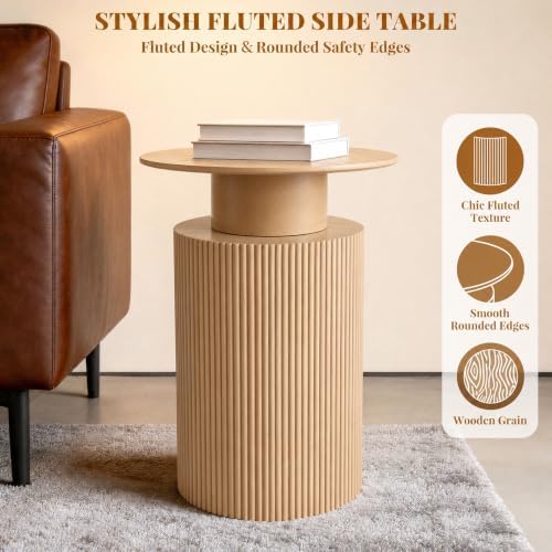 24" Fluted End Table Reversible, Hidden Storage, Natural Oak - Image 4