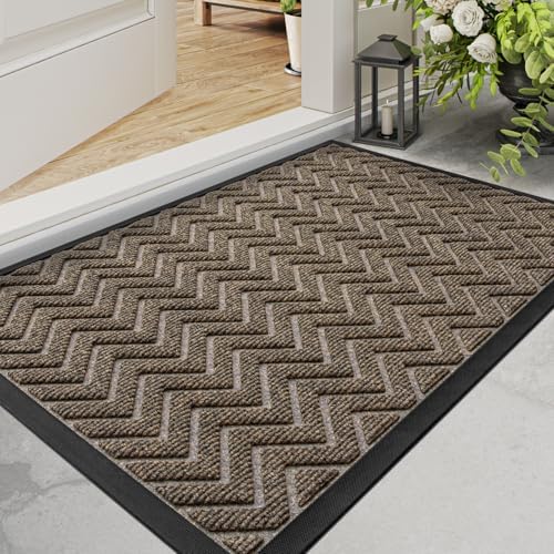 DEXI Front Door Mat Outside Entrance 24x48 Rubber Entry Doormat Chevron by DEXI