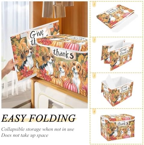 Bolaz Storage Bins with Lids and Handles, Dog Autumn Leaves Storage Box Basket - Image 4