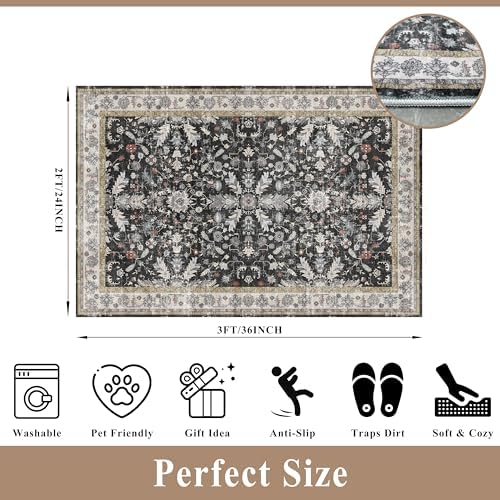 2x3 Rug Non-Slip Washable for Kitchen – Boho Small Throw Rug for Sink & Entryway - Image 2