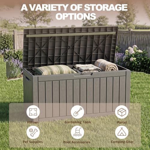 110 Gallon Deck Box, Lockable Waterproof Resin Outdoor Storage Box, - Image 5