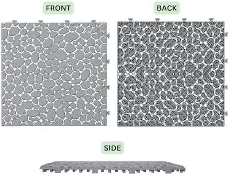 12" x 12" Gray Interlocking Deck Tiles, Anti-Slip Pebble Stone Pattern - Image 7