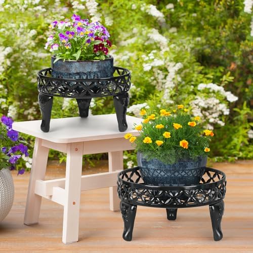 Iron Plant Stand Indoor Outdoor, 2 Pack Metal Flower Pot Stand - Image 2