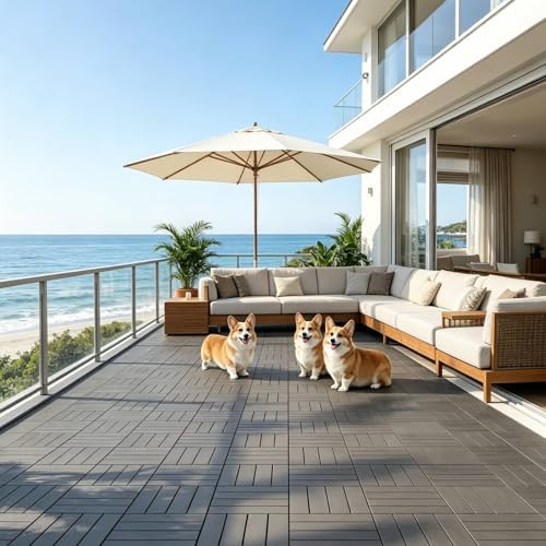 44 Pack Interlocking Deck Tiles, Easy Snap All-Weather Outdoor Deck Tiles by Unknown