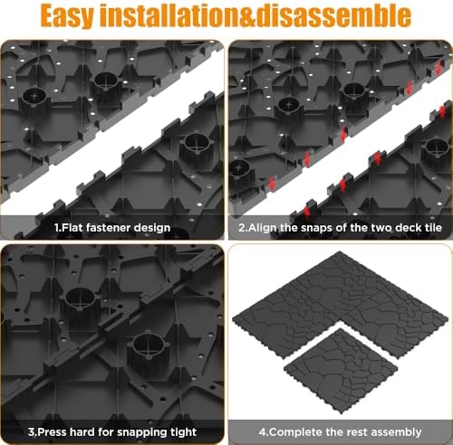 Patio Deck Tiles, 12 Inch Stone Texture, 44-Piece Dark Gray Interlocking - Image 5