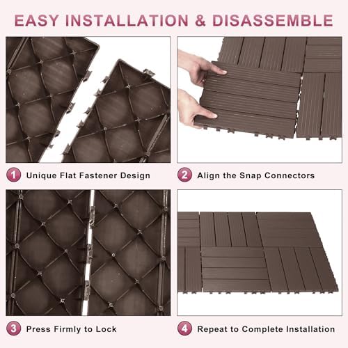 Plastic Interlocking Deck Tiles 12 Pack, 12in Waterproof Patio Flooring - Image 2