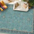 Boho 9x12 Large Teal Green Washable Living Room Rug by HazoHaus