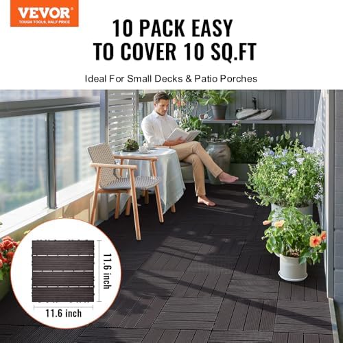 VEVOR 10 sq. ft Plastic Interlocking Deck Tiles, 10 Pack, Patio Floor Decking - Image 2