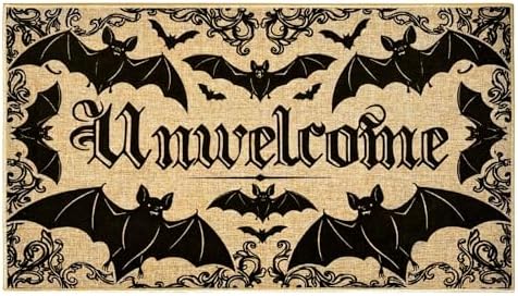 Unwelcome Halloween Doormat Outdoor Indoor Entrance Mat Black Bat Floor Mat by Lamkidle