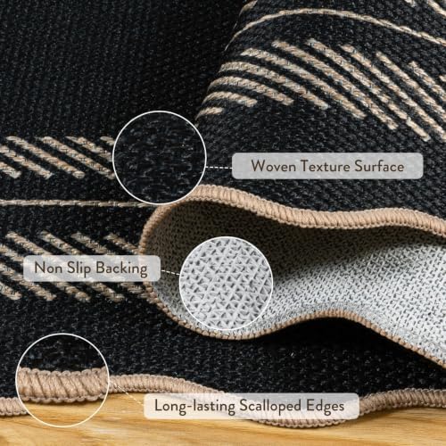 LIVEBOX Scalloped 2x6 Kitchen Runner Rug, Easy Jute Black Rugs - Image 4
