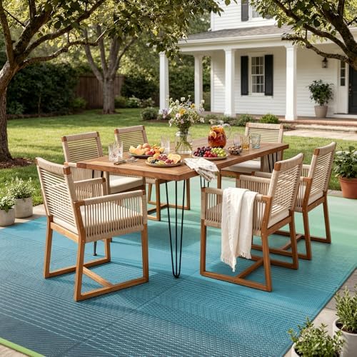 Lahome Outdoor Patio Rug Waterproof 6x9, Plastic Straw Rug Reversible - Image 3