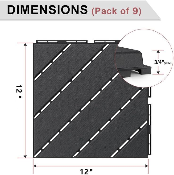 VANCASTLE Interlocking Deck Tiles 9 Pack Dark Grey 12"x12" Patio Pavers - Image 5