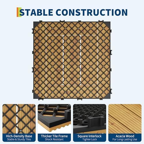 33 PCS 12×12 Inch Solid Acacia Wood Interlocking Deck Tiles, All-Weather - Image 4