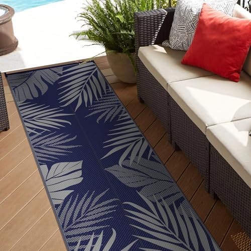 GENIMO Outdoor Rug, Waterproof Plastic Runner Rugs, 2.5'x8' Blue Grey - Image 3