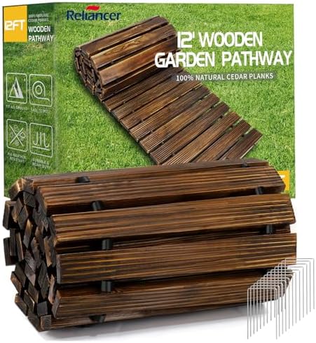 RELIANCER 12' Wooden Garden Pathway, Weather-Resistant Roll Out Cedar Walkway by RELIANCER