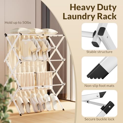 Clothes Drying Rack Collapsible, Heavy Duty Foldable Laundry Rack - Image 4