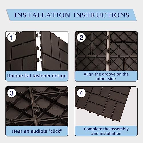 Domi Plastic Interlocking Deck Tiles, 9 Pieces One Pack, Dark Brown - Image 4