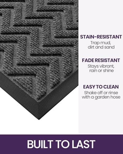 DEXI Front Door Mat Outside Entrance 17x29 Rubber Entry Doormat Dark Grey - Image 4