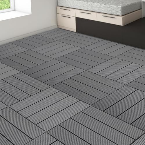 8.7 sq. ft DIY Wood-Plastic Composite Deck Tiles, Interlocking Outdoor Flooring - Image 2