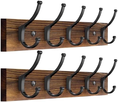 Optish 2 Pack Wooden Coat Rack Wall Mount, 16.1" Rustic Coat Hanger Hooks by Optish