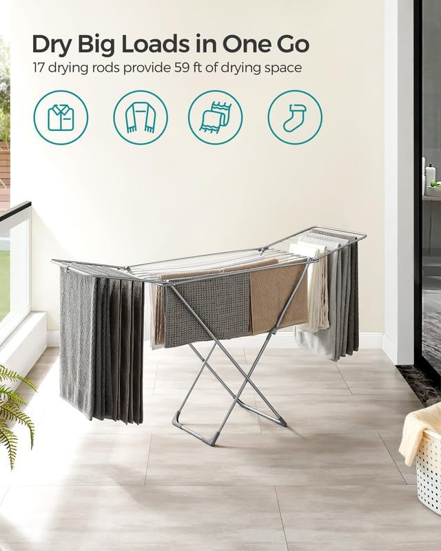 SONGMICS Clothes Drying Rack, Heavy Duty, 2 Gullwings - Image 3