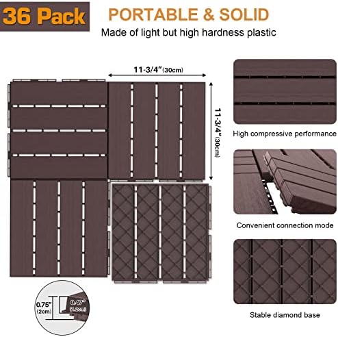 Goovilla Plastic Interlocking Deck Tiles, 36 Pack, Dark Brown - Image 3
