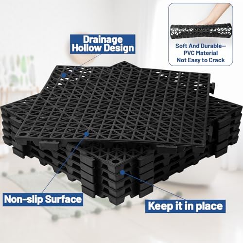 12Pcs Drainage Interlocking Floor Tiles 11.8" x 11.8", Modular Interlocking - Image 3