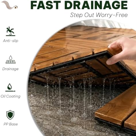 Acacia Interlocking Deck Tiles, 12 Slats, Honey Oak - Image 6