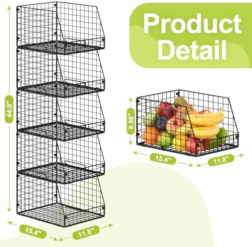 Jakyitvi 5 Pack XXL Stackable Wire Storage Basket, Extra Large Capacity Pantry - Image 7