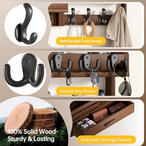 Solid Wood Wall Mounted Coat Rack - Image 5
