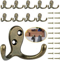 Homanu 10 Pack Antique Brass Double Prong Coat Hooks by Homanu