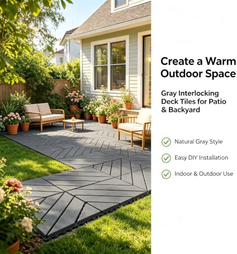 44 Pack Dark Gray 12x12 PP Plastic Interlocking Deck Tiles, Waterproof Indoor - Image 2