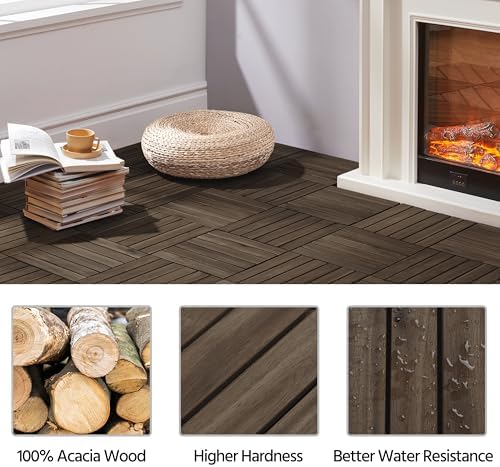 Yaheetech 108PCS Deck Tiles Acacia Wood Interlocking Outdoor Flooring - Image 7