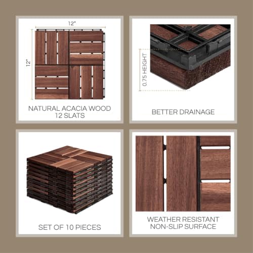 THYOI Acacia Wood Interlocking Deck Tiles, Deck Flooring Outdoor Waterproof All - Image 4