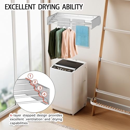 FOCHIER F Laundry Drying Rack Wall Mounted Clothes Drying Rack White - Image 6
