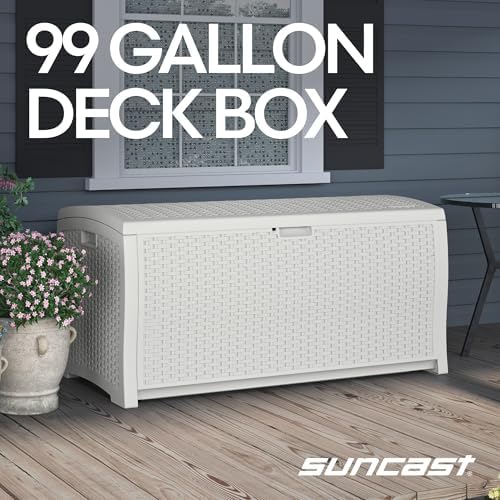 Suncast 99 Gallon Wicker Horizontal Outdoor Deck Box - Image 3