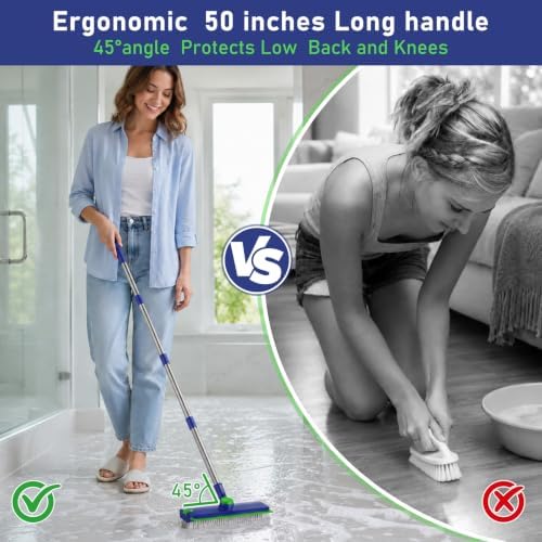 Floor Scrub Brush with Long Handle & Squeegee - Image 3
