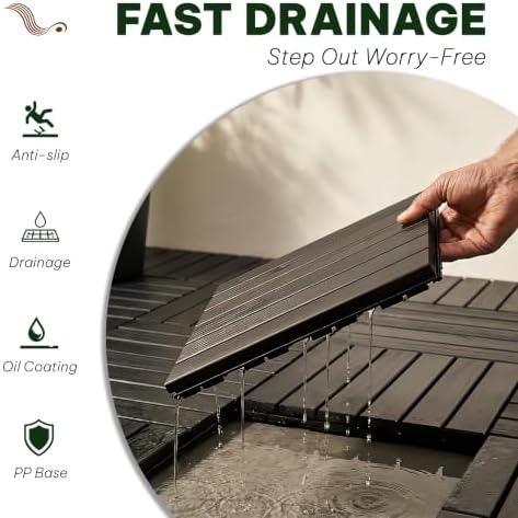 Acacia Interlocking Deck Tiles, 6 Slats, Ebony Black - Image 6