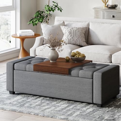 Storage Ottoman Bench with Tray, Large Entryway Ottoman with Storage, by Atrtivoent