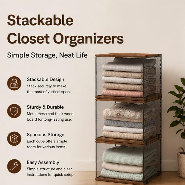 Honkazita 3-Pack Stackable Wire Closet Organizers - Image 5