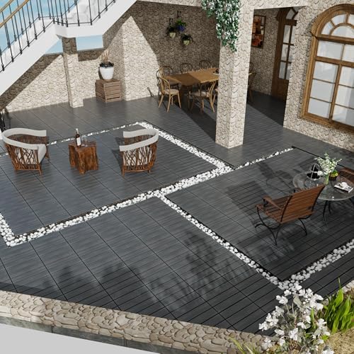 Wood Plastic Composite Interlocking Patio Deck Tiles, 22 Pack 12"x12" Premium - Image 3