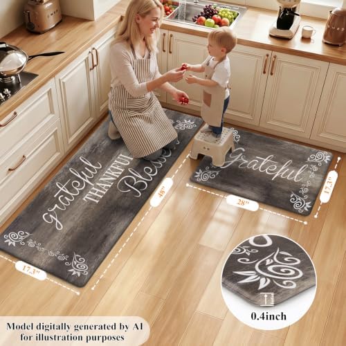 HEBE Anti Fatigue Kitchen Mat Set of 2, Cushioned Kitchen Mats - Image 2